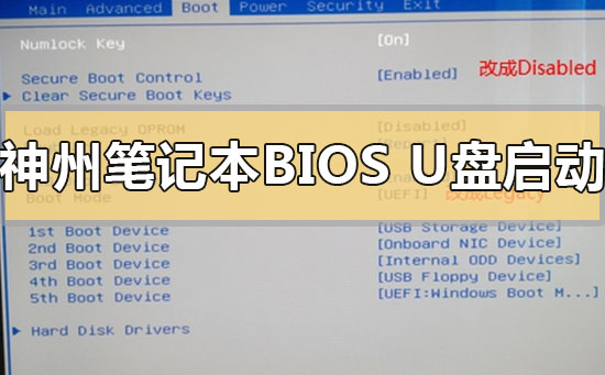 神州笔记本怎么进去bois设置U盘启动